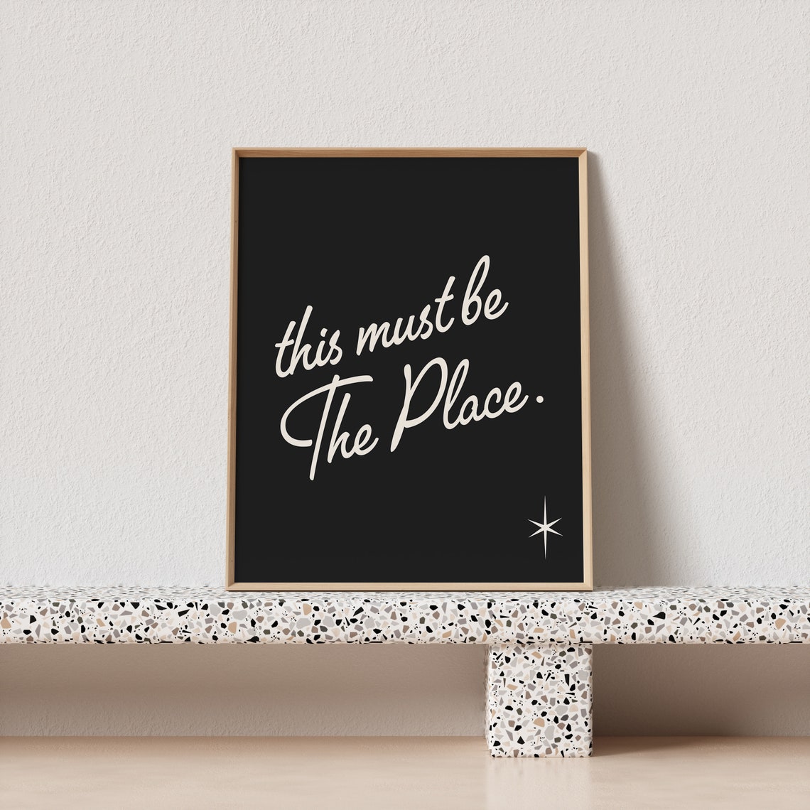 This Must Be The Place Cream Script Black Vintage Star Poster - Image 3