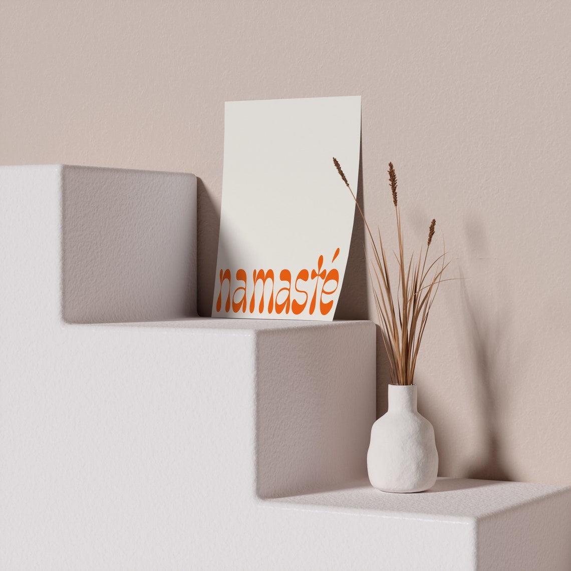 Namaste Orange Retro Wavy Yoga Studio Inspired Cream Wall Poster - Image 2
