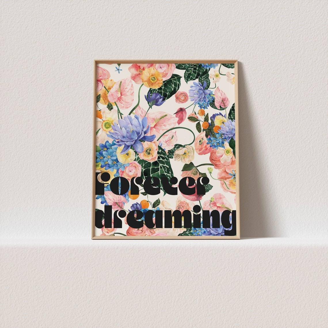 Forever Dreaming Retro Floral Watercolor Botanical Art Poster