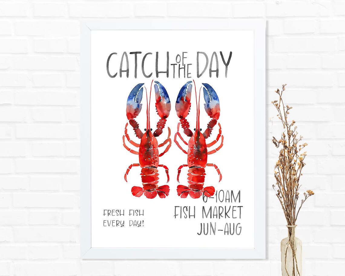 Catch of the Day Lobster Fish Market Coastal Kitchen Decor Poster - Image 2