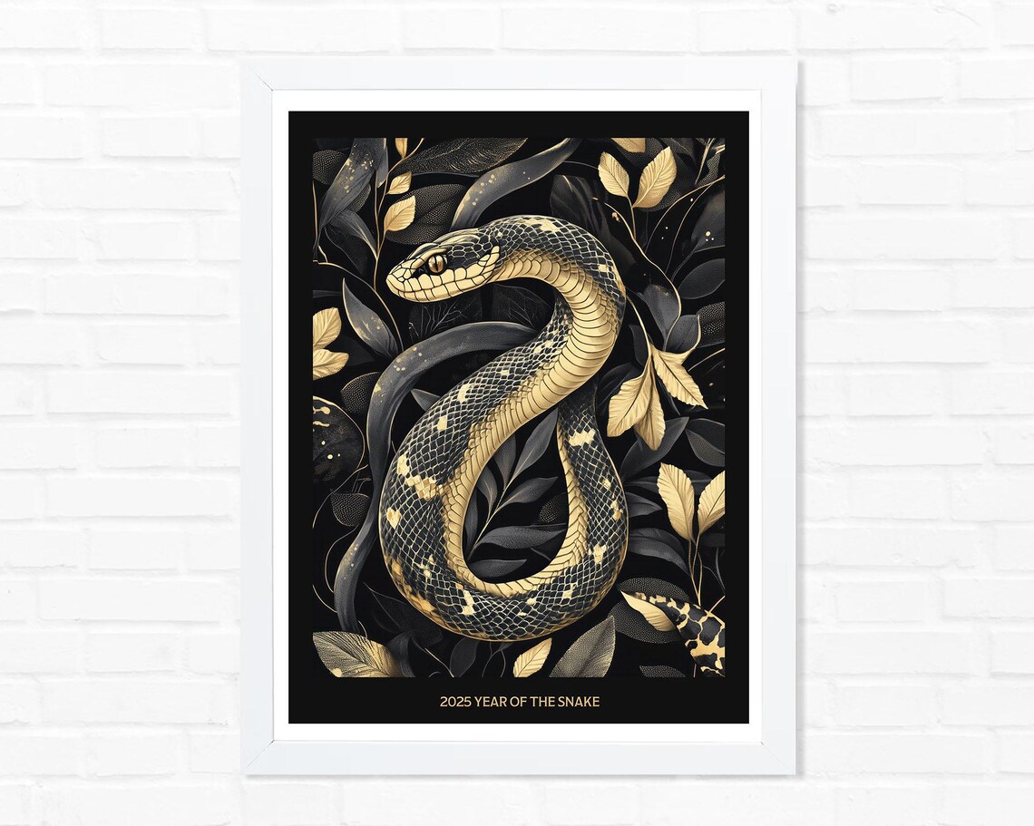 2025 Year of the Snake Golden Snake Black and Gold Lunar New Year Poster - Image 3