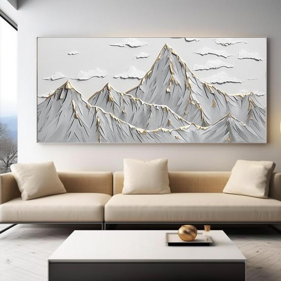 Original Baishan Painting Abstract Hand Painted 3d Mountains Painting Golden Snow Mountain Painting Wall Decoration Art Decoration