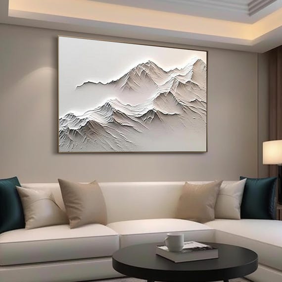 Original White Texture Wall Painting Large White 3d Texture Mountain Original Mountain Painting White Mountain Painting Home Decoration