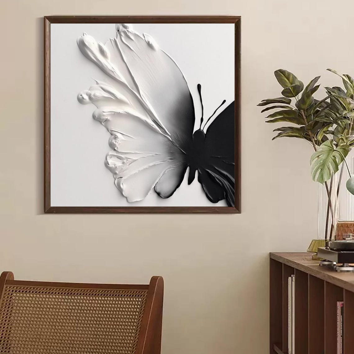 Large Texture Butterfly Acrylic Painting White Texture Butterfly Oil Painting Abstract Butterfly Painting Textured Original Painting - Image 3
