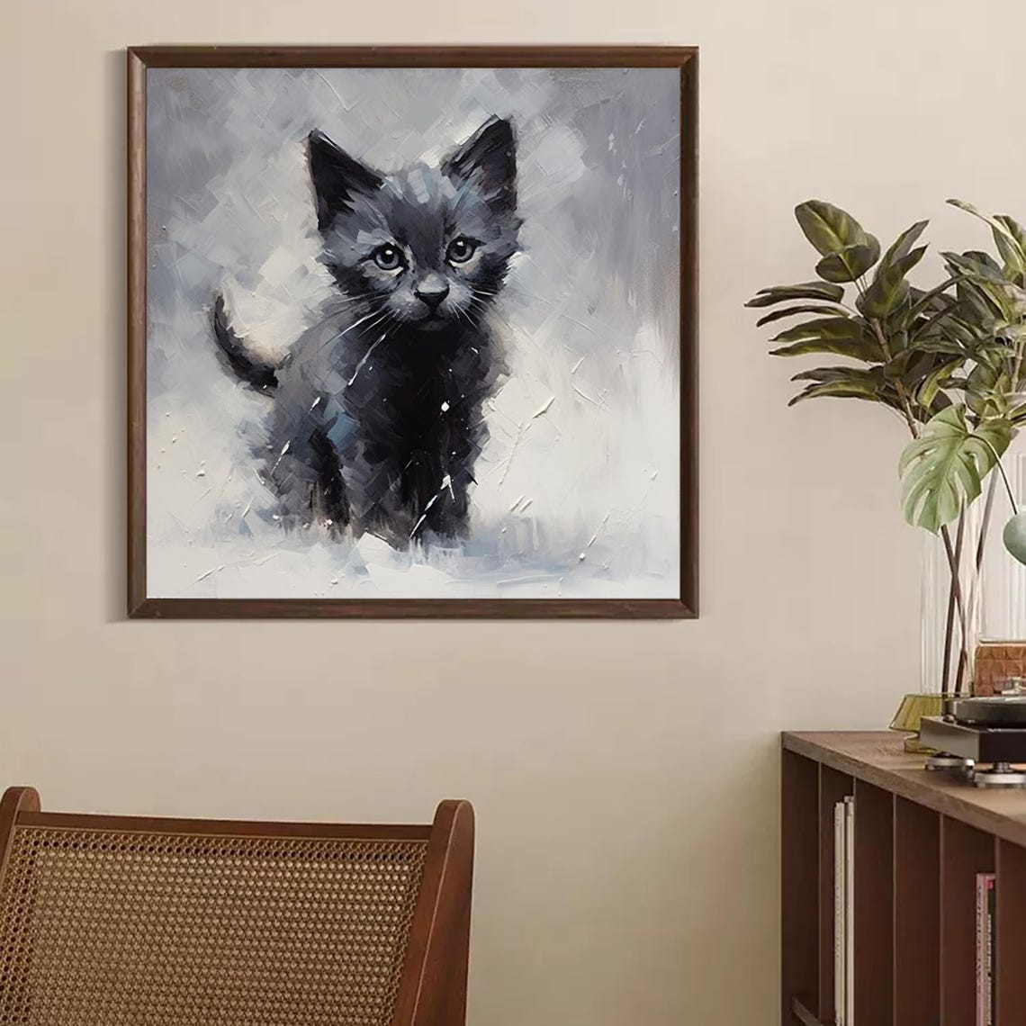 Original Oil Painting Of A Black Cat Vintage Impressionist Style Cat Oil Painting Original Black Cat Painting Cat Art Pet Portrait Art Deco - Image 3