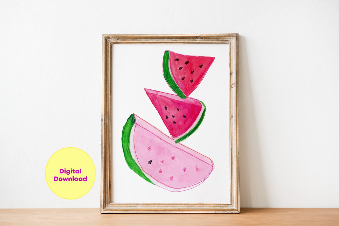 Watermelon Food Prints Artwork For Kitchen Decor Poster Watercolor Illustration