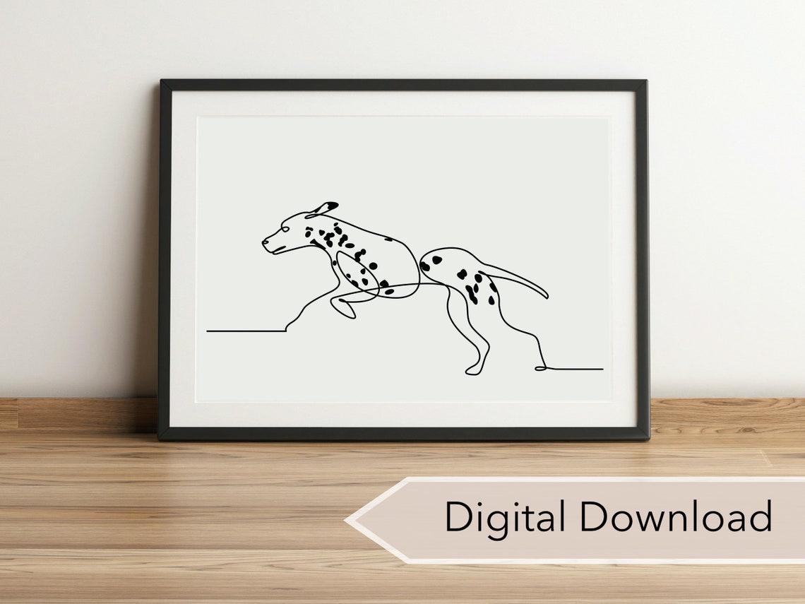 Dalmatian Line Drawing Running Dog Spots Minimal Black Ink Poster