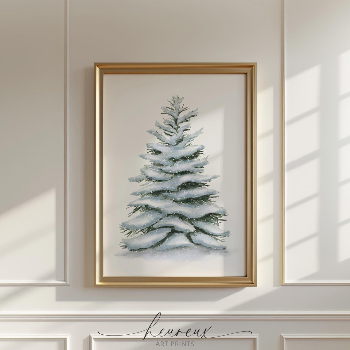 Snowy Pine Tree Watercolor Christmas Poster Minimalist Winter Holiday