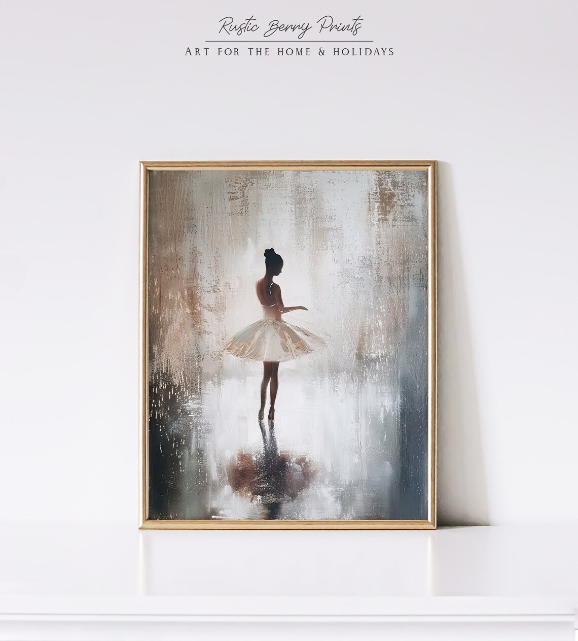 Ballerina Silhouette In White Tutu Gray Impressionist Dance Studio Poster