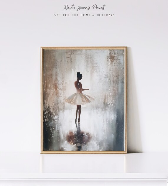 Ballerina Silhouette In White Tutu Gray Impressionist Dance Studio Poster