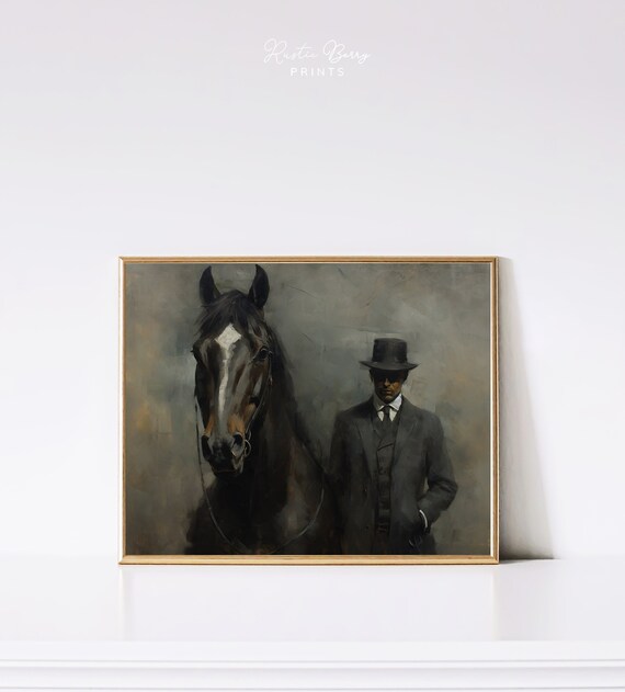 Horse And Vintage Gentleman Moody Art Print Wall Art Antique Art Instant Art