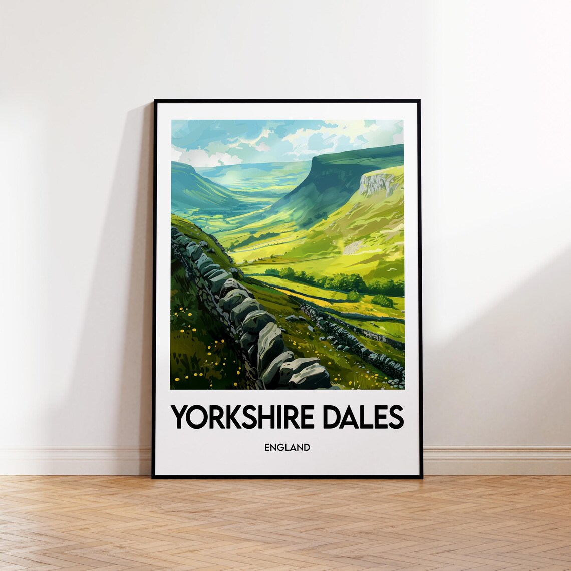 Yorkshire Dales England Green Valley Stone Walls Travel Poster