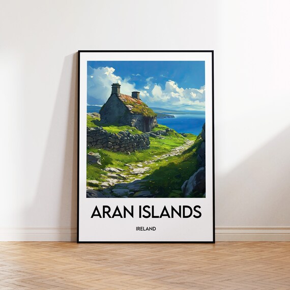 Aran Islands Ireland Stone Cottage Sea View Vintage Travel Poster