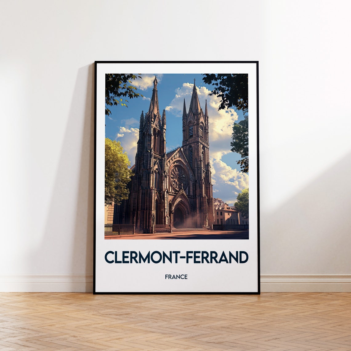 Clermont Ferrand France Gothic Cathedral Vintage Travel Poster