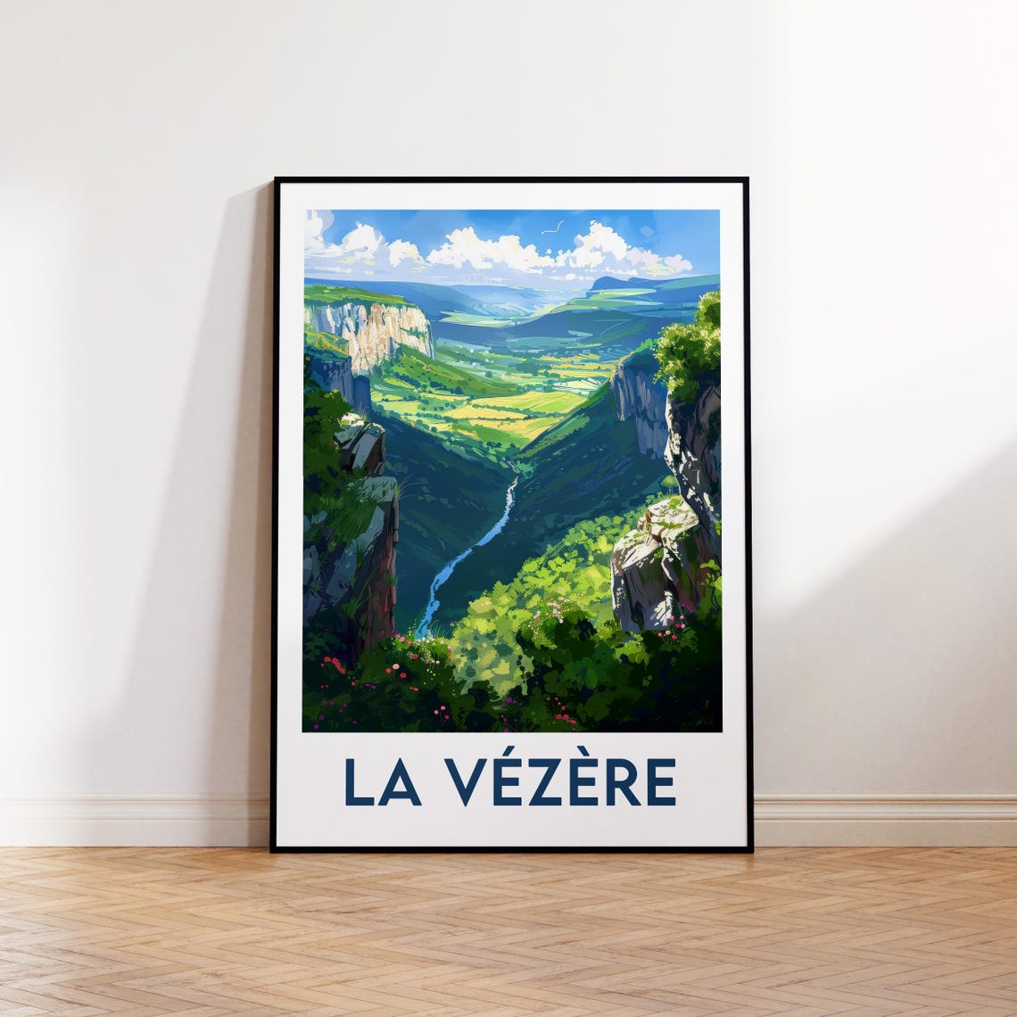 La Vezere France River Gorge Valley Painted Scenic Travel Poster