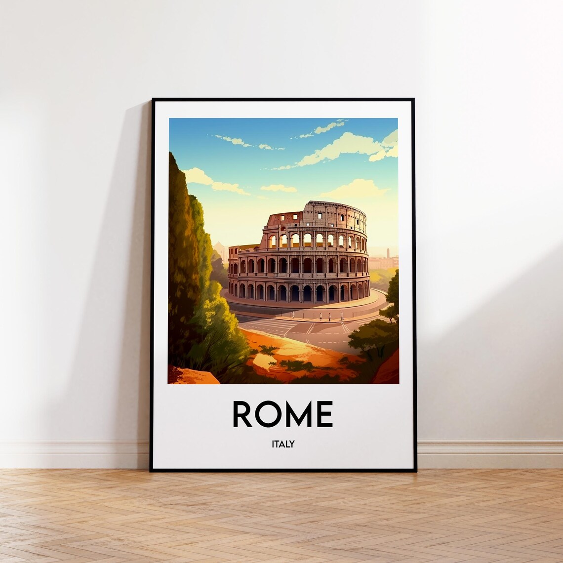 Rome Italy Colosseum Golden Hour Vintage Travel Destination Poster
