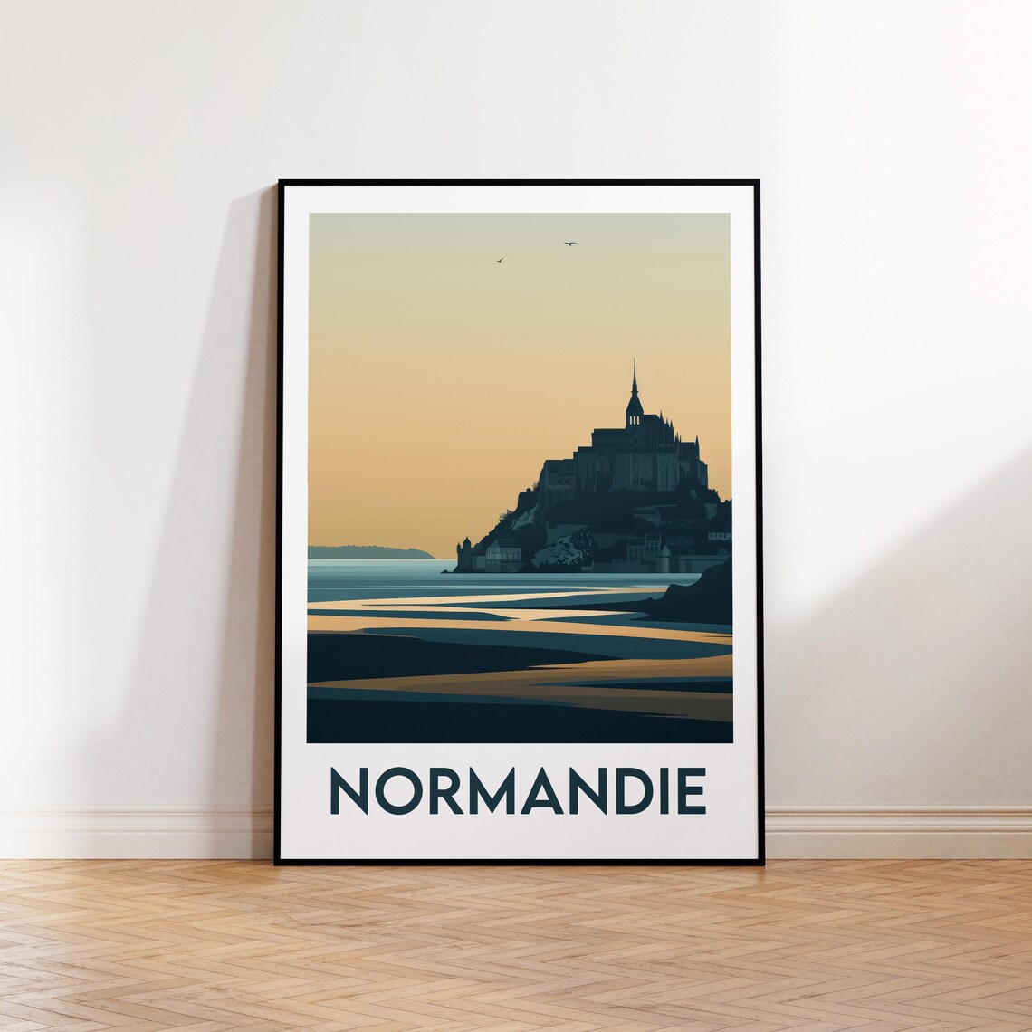 Normandie Mont Saint Michel Sunset Silhouette Over Tides Travel Poster