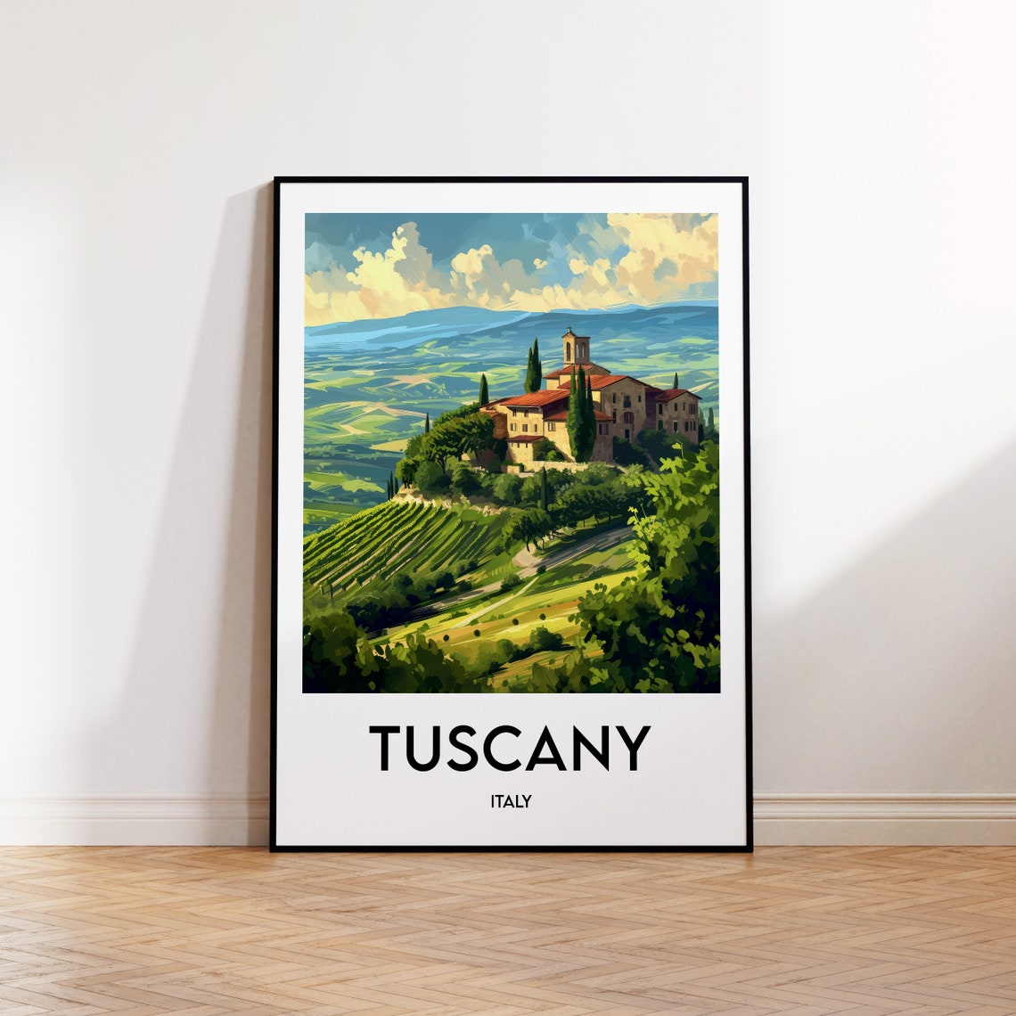 Tuscany Italy Hilltop Villa Cypress Vineyard Countryside Poster