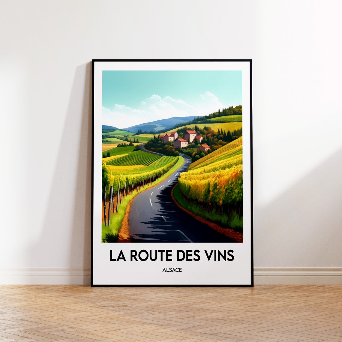 La Route des Vins Alsace Travel Art Vineyard Road Landscape Poster