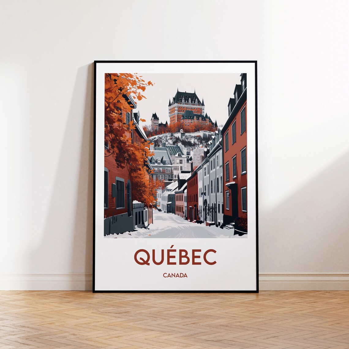 Quebec City Canada Vintage Travel Art Chateau Street Scene Poster