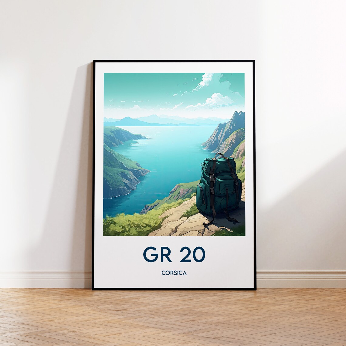 GR 20 Corsica Vintage Hiking Backpack Mountain Travel Poster