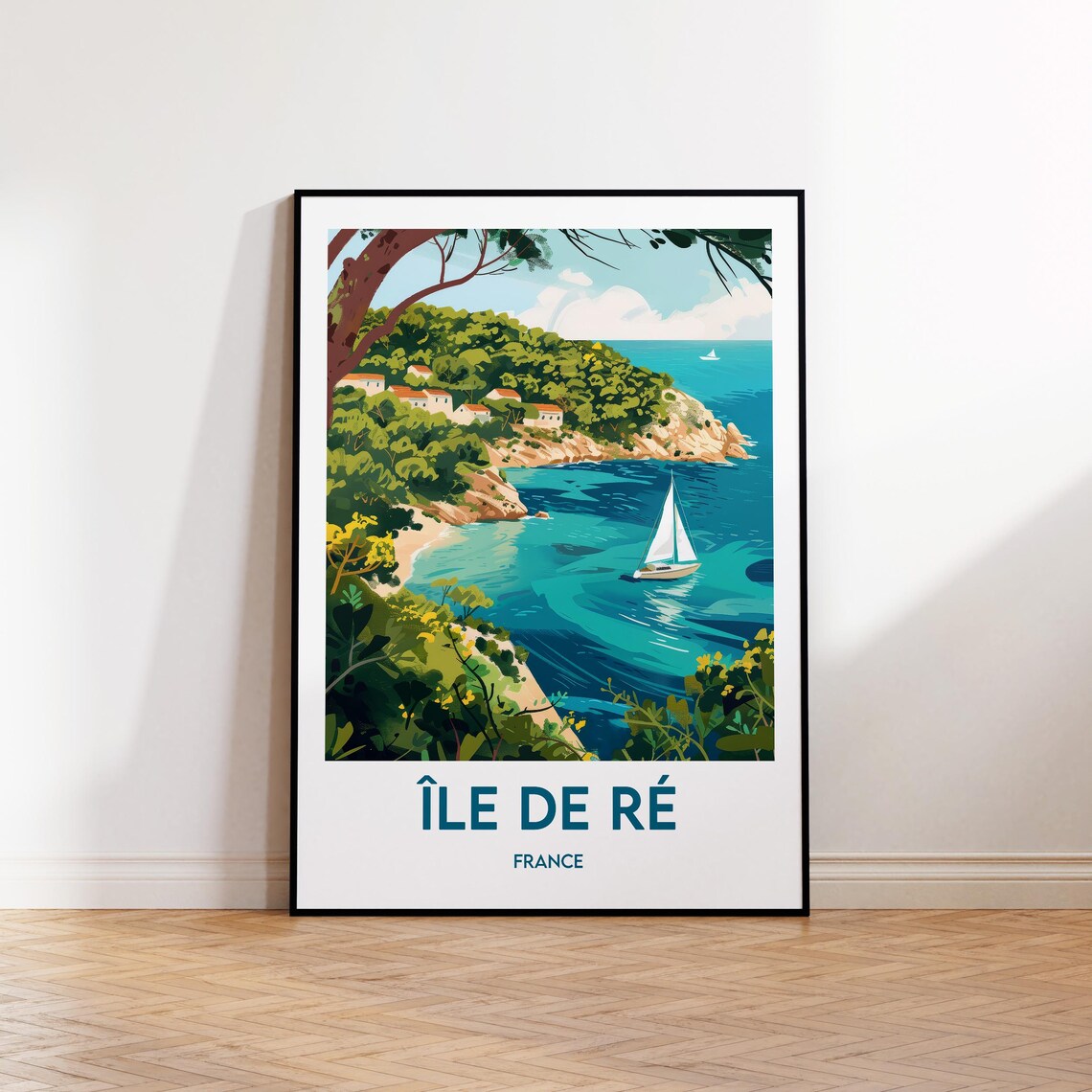 Ile de Re France Vintage Travel Poster with Sailboat and Coast