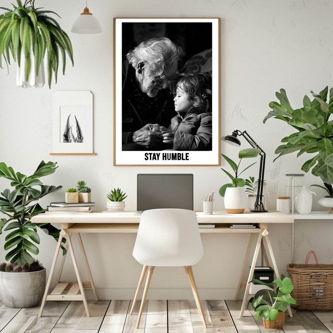 Grandfather And Child Holding Hands Stay Humble Black White Poster
