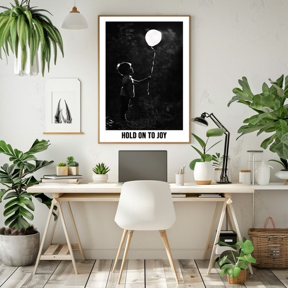 Inspirational Wall Art Hold On To Joy Children Photography Printable Poster From 4x6 10 X 15 Cm To 24x36 60 X 90 Cm Black And White