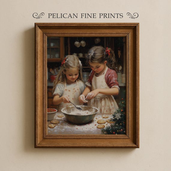 Christmas Baking Scene Vintage Holiday Kitchen Nostalgia Wall Art V100