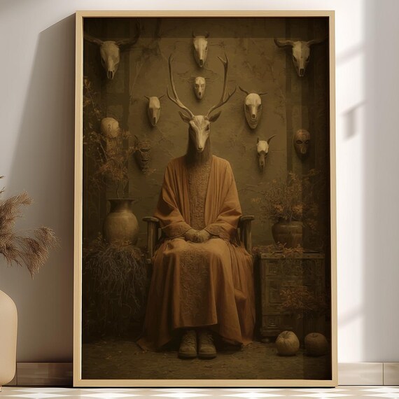 Antlered Stag Robed Figure Skull And Mask Wall Gothic Art Poster