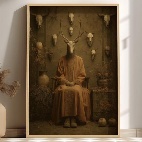 The Goat Matriarchs Gothic Mourning Art Dark Surreal Forest Print Anthropomorphic Women Poster