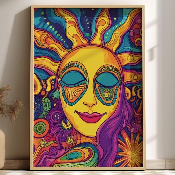 Solar Reverie Sun Poster Boho Cosmic Wall Art Trippy Dreamy Print Psychedelic Celestial Decor Vibrant Spiritual