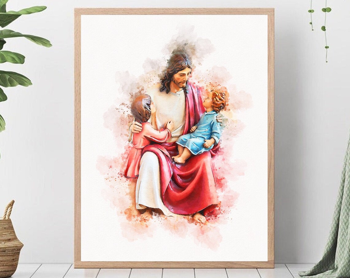 Jesus With Two Children I Am a Child of God Watercolor Poster