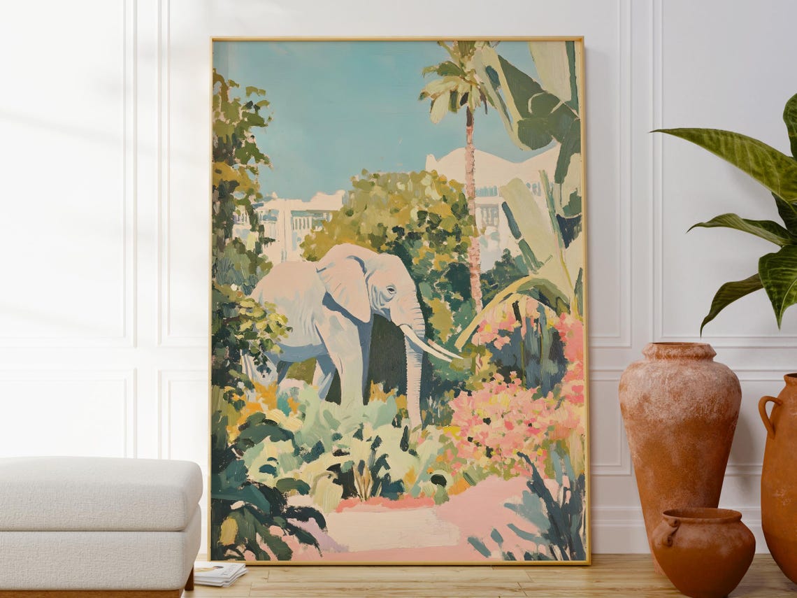 Elephant In Colorful Tropical Jungle Painterly Wildlife Art Poster