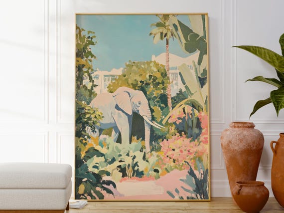 Elephant Botanical Print Animal Wall Art Exotic Decor Calming Jungle Poster Trees And Nature Gift For Friend