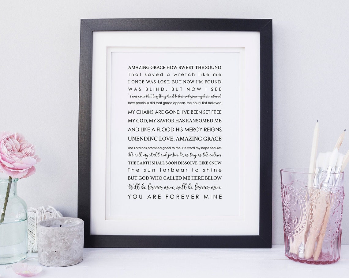 Amazing Grace Hymn Christian Song Lyrics Praise And Worship Music Wall Art Print Faith Lyrics Worship Christian Gifts Typography Art