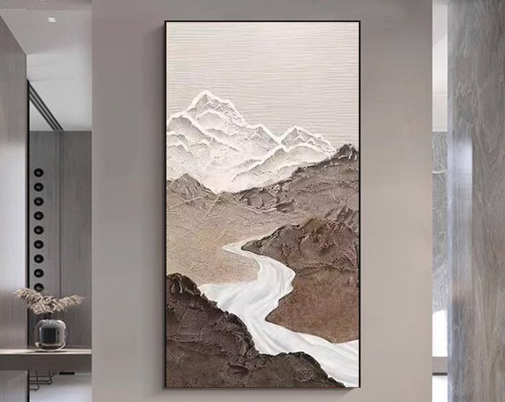 Large Abstract Landscape Painting On Abstract Mountain River Painting Thick Textured Wall Art Original Wall Art Living Room Wall Art