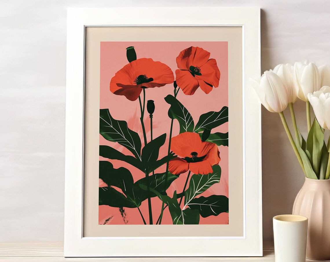 August Birth Flower Poppies Botanical Art Print