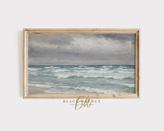 Frame Tv Vintage Ocean Waves Art Moody Coastal Beach Painting Dark Muted Rustic Ocean Landscape Antique Ocean Coastal Instant