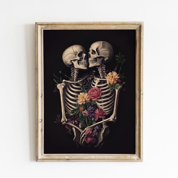 Halloween Skeleton Print, Vintage Eclectic Decor