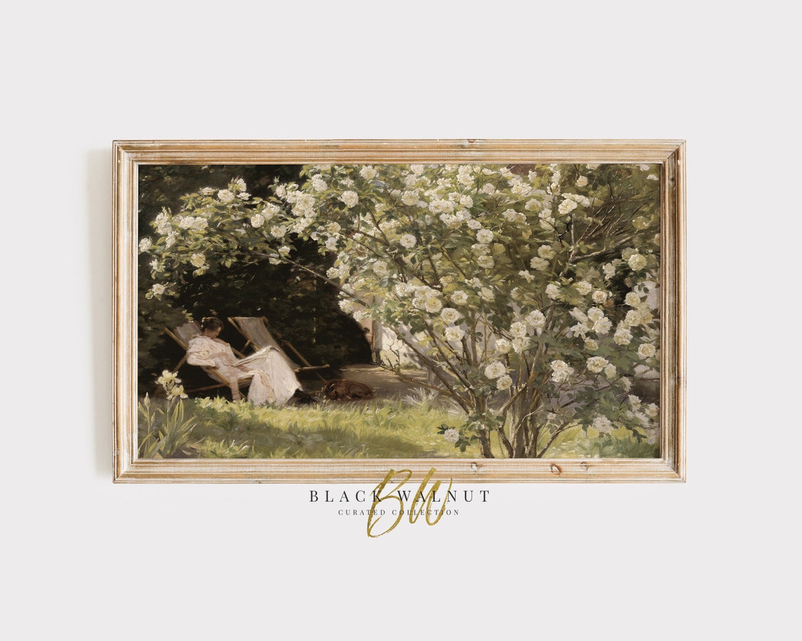 Tv Art French Country Rose Garden Vintage Painting Rose Bush In Backyard Frame Tv Farmhouse Decor French Farmhouse Art For Frame Tv