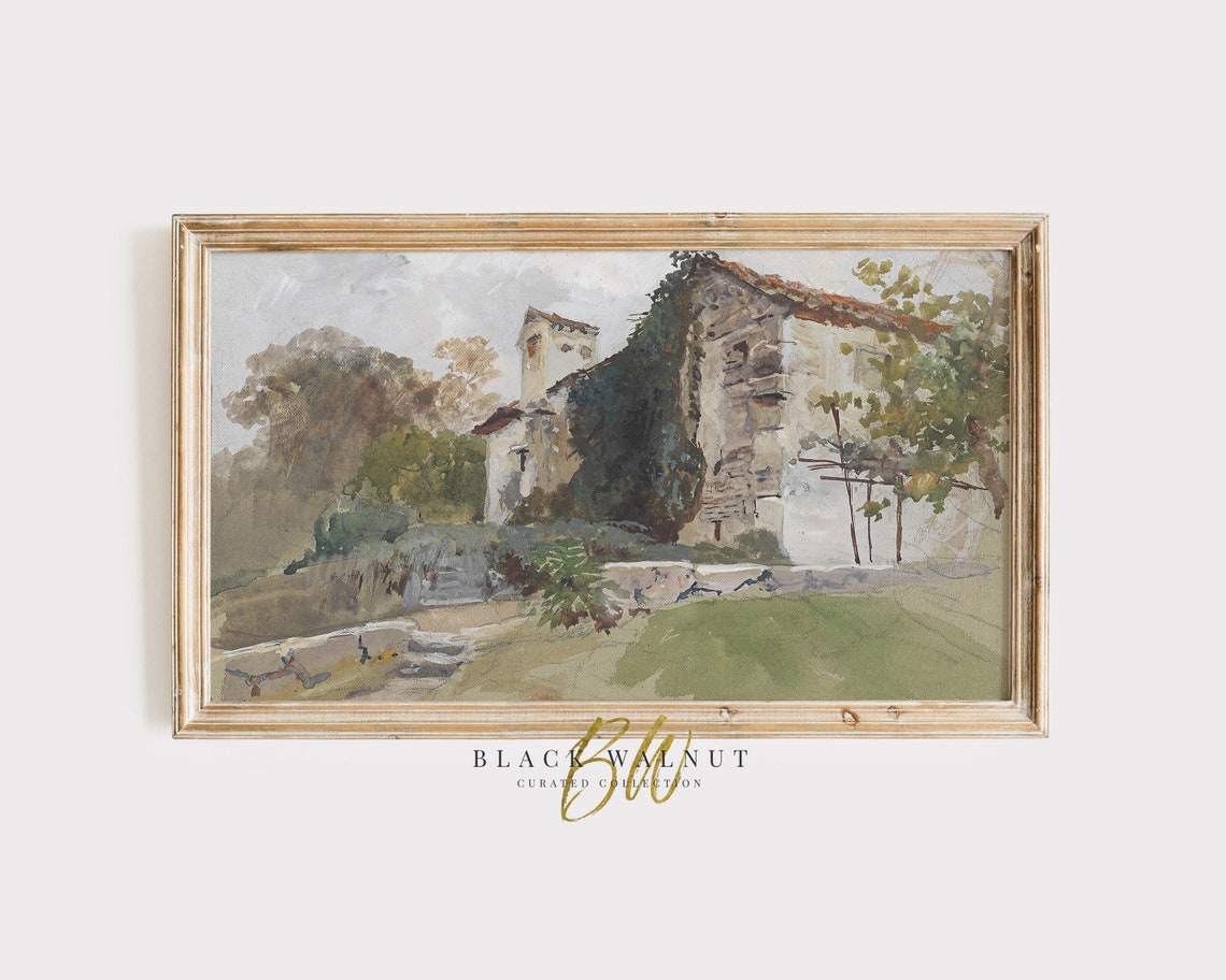 Frame Tv Art European Village Italian Country House Frame Tv French Country Vintage Painting Cityscape