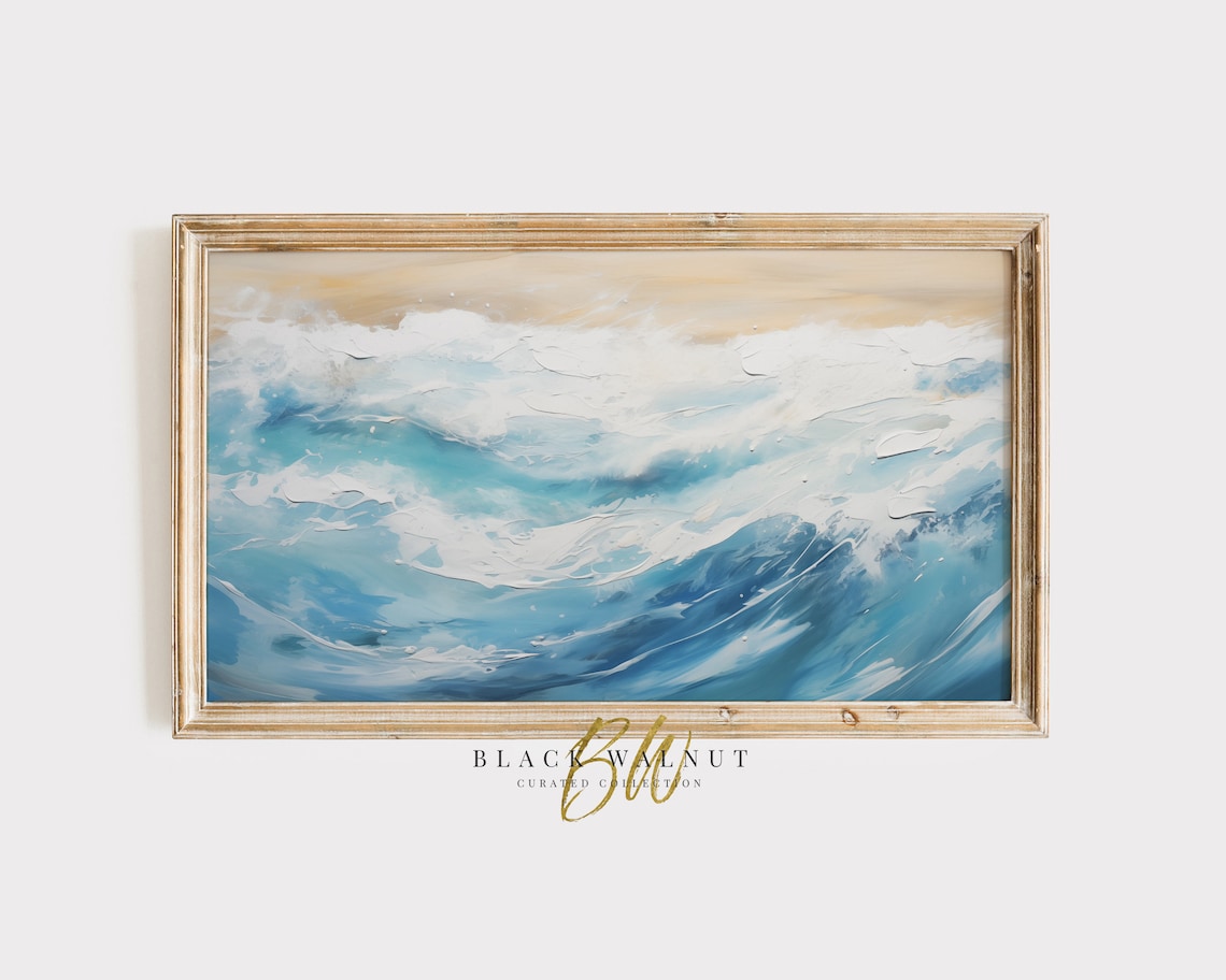Blue Ocean Waves Abstract Painting Textured Coastal Sea Wall Art Print