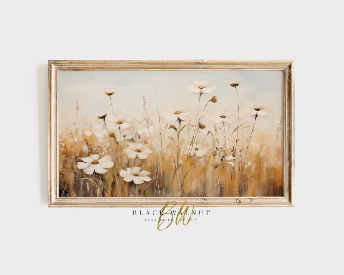 White Daisies Golden Wheat Field Warm Rustic Meadow Landscape Poster
