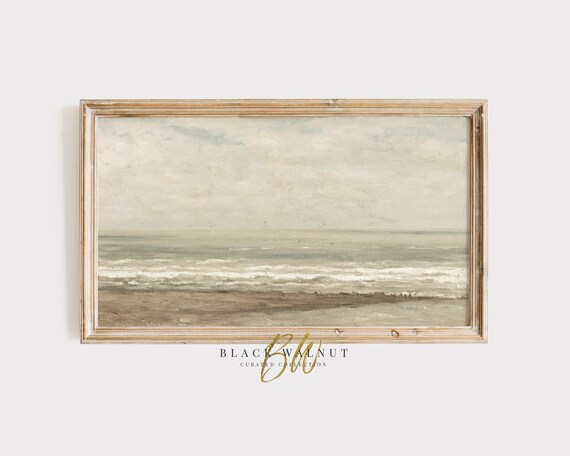 Neutral Minimalist Tonal Seascape Painting Calm Ocean Vintage Coastal Art Poster
