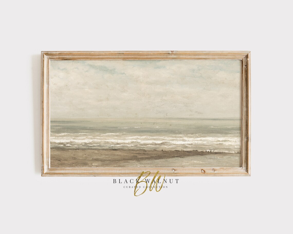 Neutral Minimalist Tonal Seascape Painting Calm Ocean Vintage Coastal Art Poster