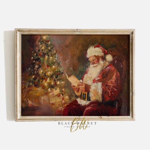 Santa Claus Reading Vintage Christmas Art Print