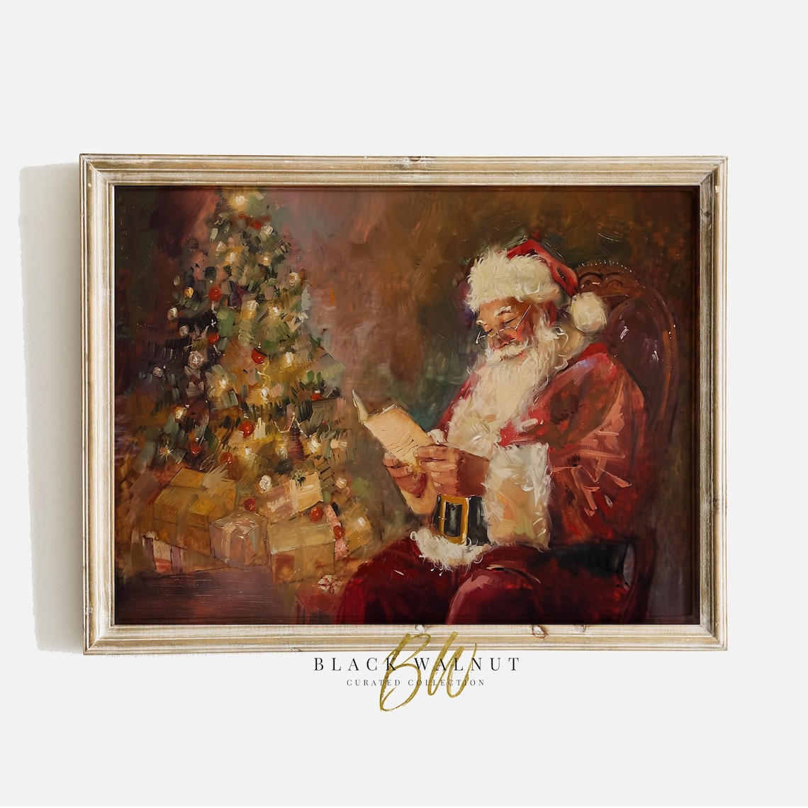 Santa Claus Reading Vintage Christmas Art Print