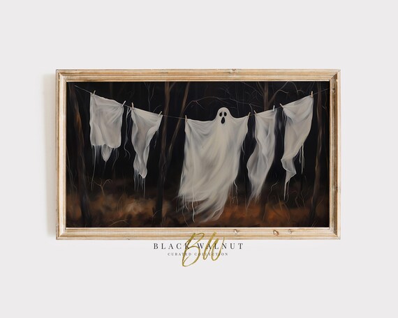 Ghosts Hanging On Clothesline Cute Spooky Halloween Laundry Art Poster