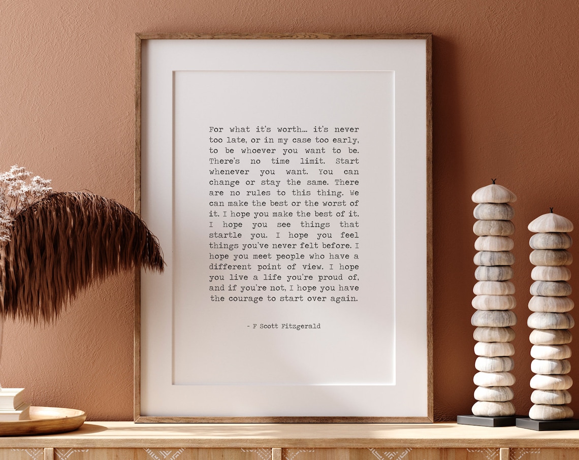 F. Scott Fitzgerald Quote Art Print, Bedroom Typography